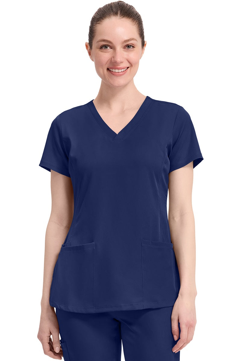 Women's Healing Hands Monica 2500 scrub top in navy blue with v-neck and 4 pockets
