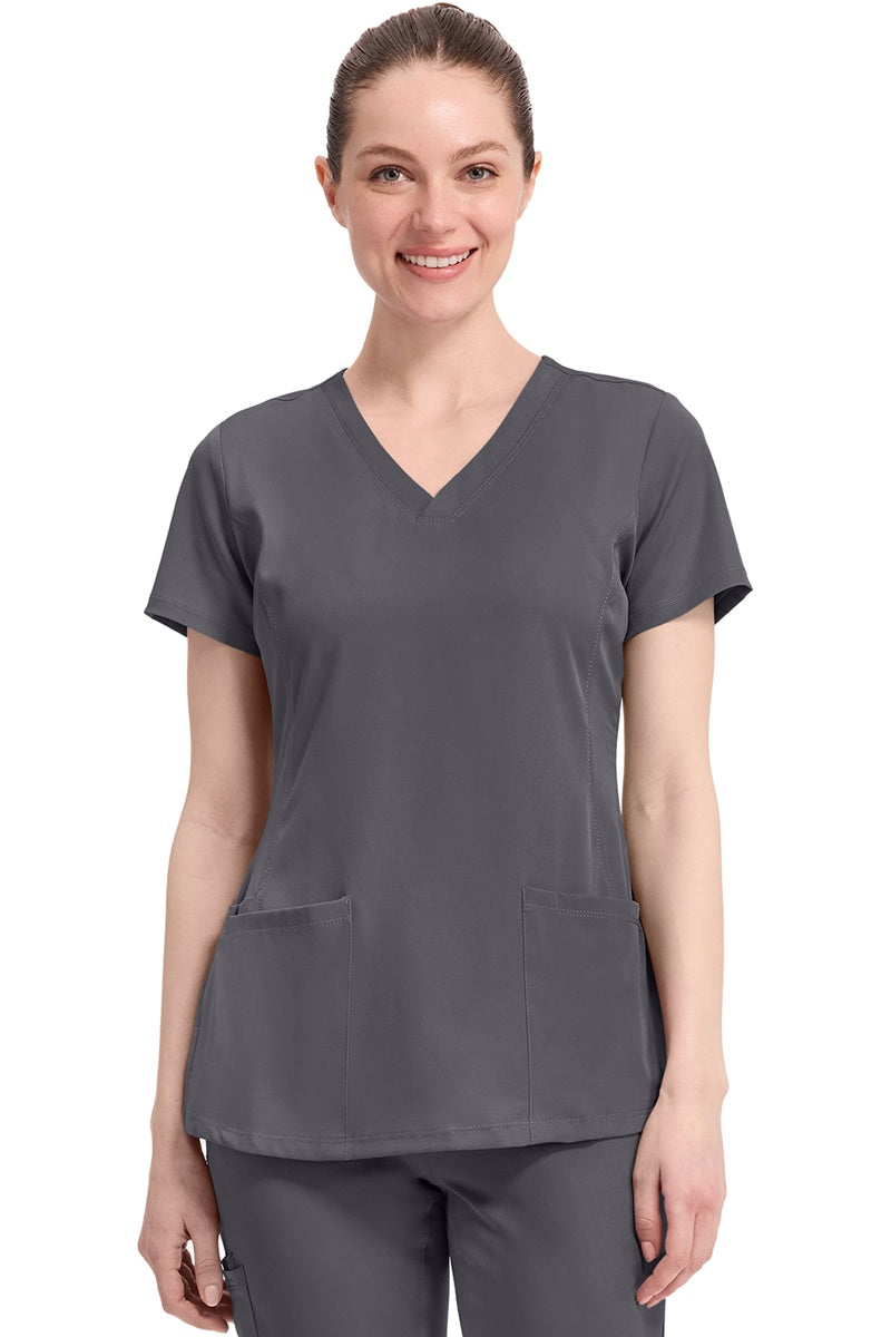 Women's Healing Hands Monica 2500 scrub top in pewter grey with v-neck and 4 pockets
