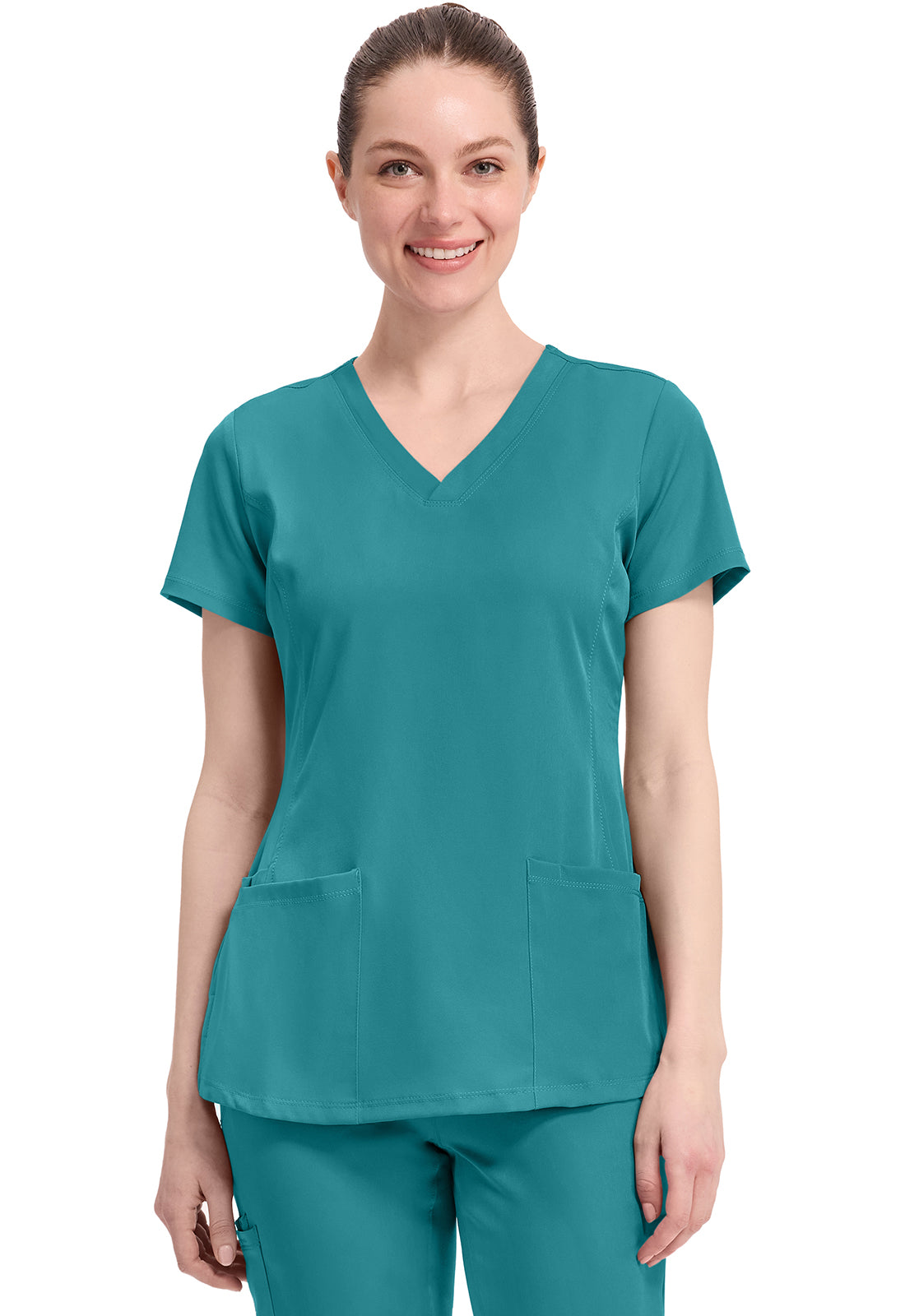 Women's Healing Hands Monica 2500 scrub top in teal blue with v-neck and 4 pockets
