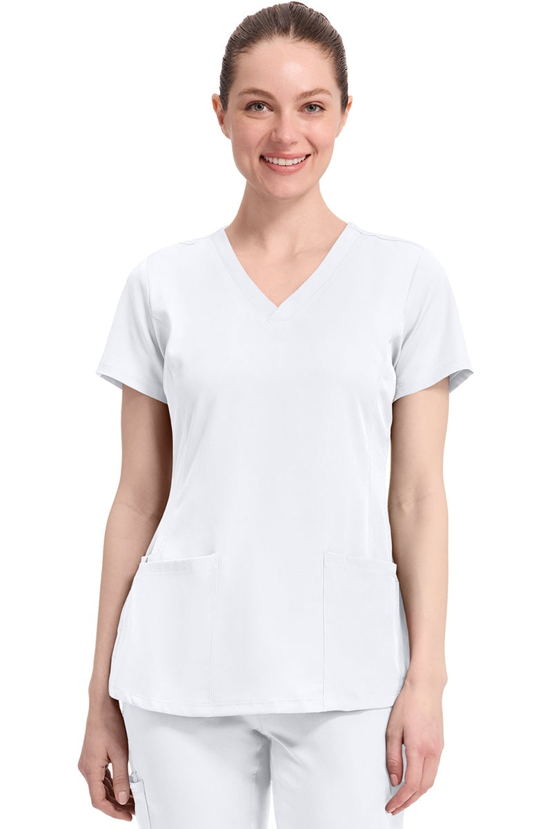 Women's Healing Hands Monica 2500 scrub top in white with v-neck and 4 pockets
