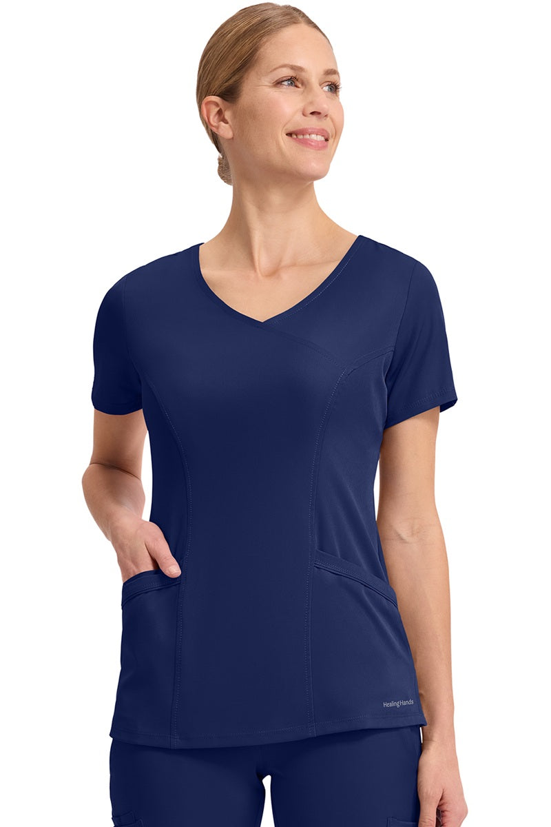 Healing Hands HH Works Madison 2525 scrub top in Navy Blue - professional women's 4-way stretch scrub for nurses.