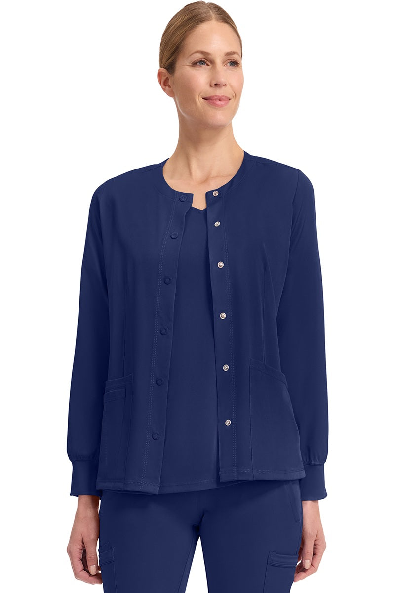 Healing Hands Scrubs HH Works Megan Scrub Jacket 5500 in Navy Blue.