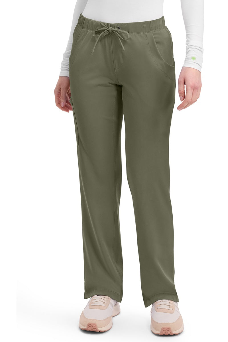 Healing Hands HH Works Rebecca 9560 women's cargo scrub pants in olive green with 4-way stretch and elastic waist