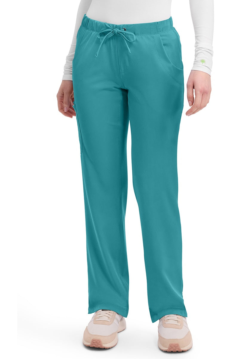 Healing Hands HH Works Rebecca 9560 women's cargo scrub pants in teal blue with 4-way stretch and elastic waist