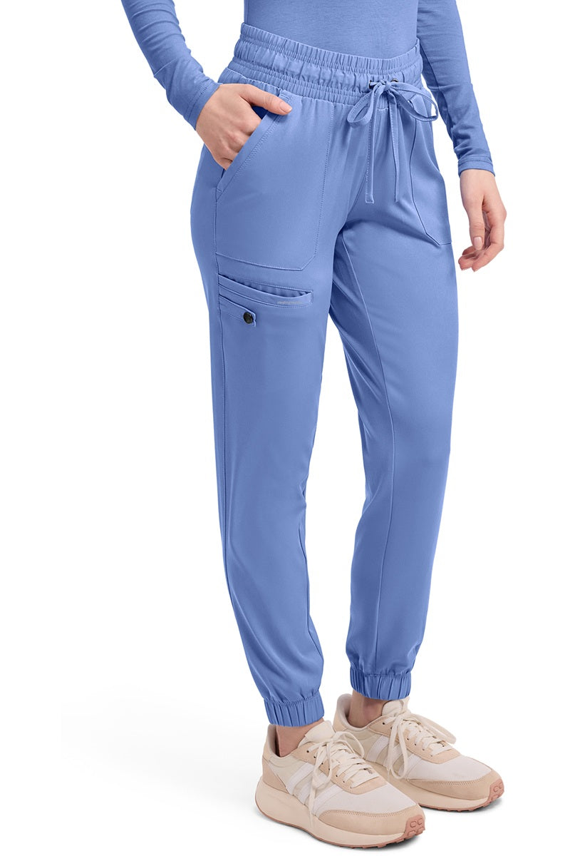 Women's Healing Hands HH Works Renee 9575 jogger scrub pants in ceil blue with drawstring waist and elastic cuffs
