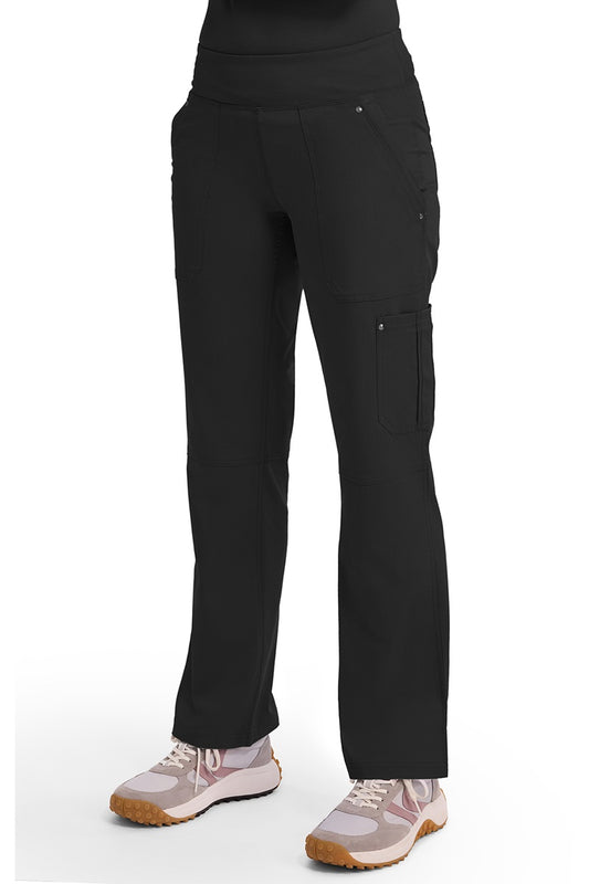 Healing Hands Purple Label Tori 9133 women's straight leg scrub pants in black - front view showing 2.5 inch knit waistband and professional fit.