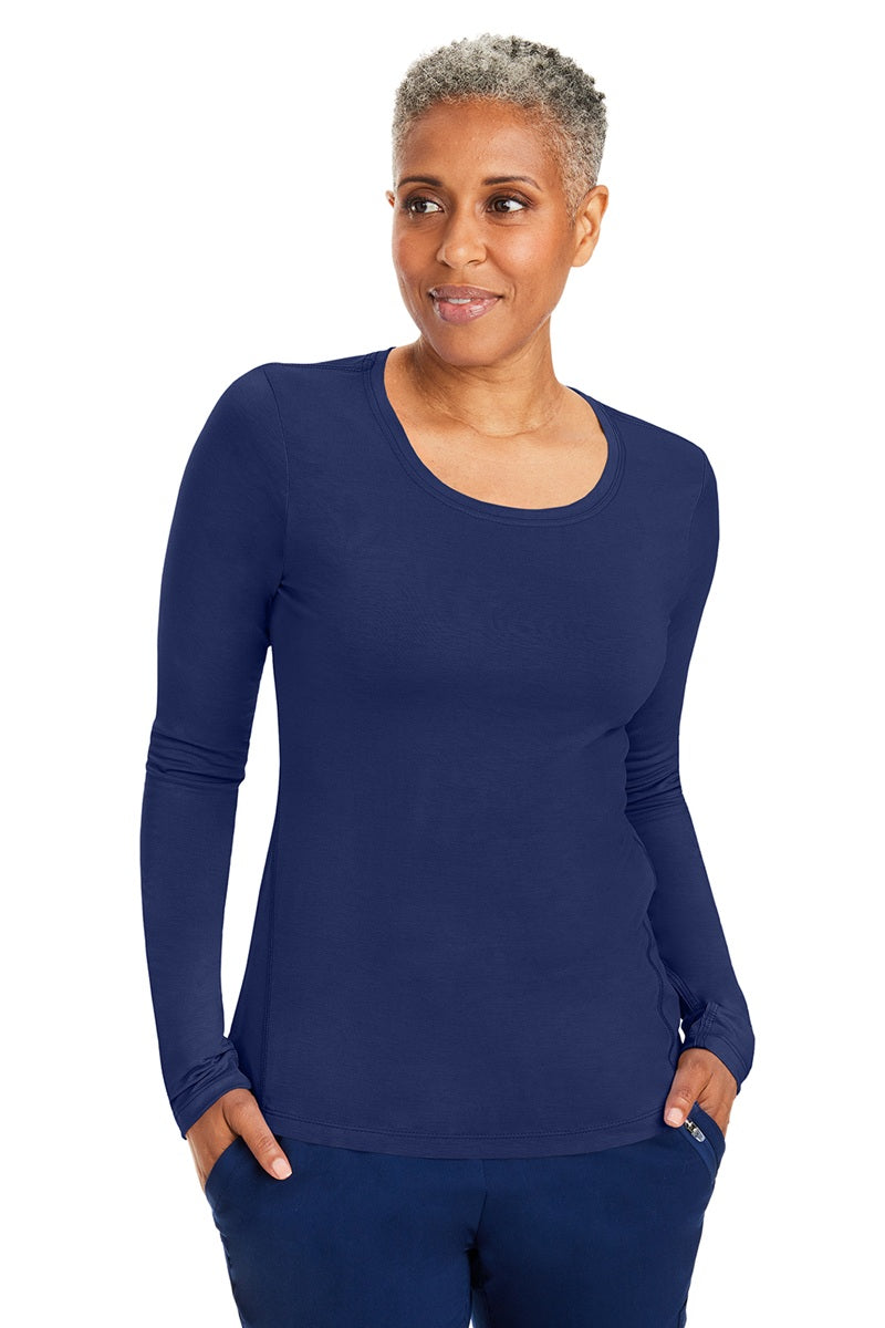 Healing Hands Purple Label Mackenzie 5051 long sleeve underscrub tee in navy blue - professional layering piece for nurses and healthcare workers.