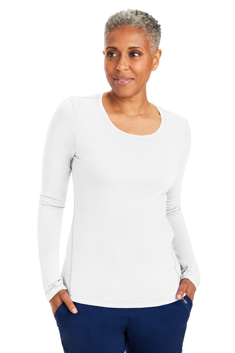 Healing Hands Purple Label Mackenzie 5051 long sleeve underscrub tee in white - machine washable professional underscrub for medical professionals.