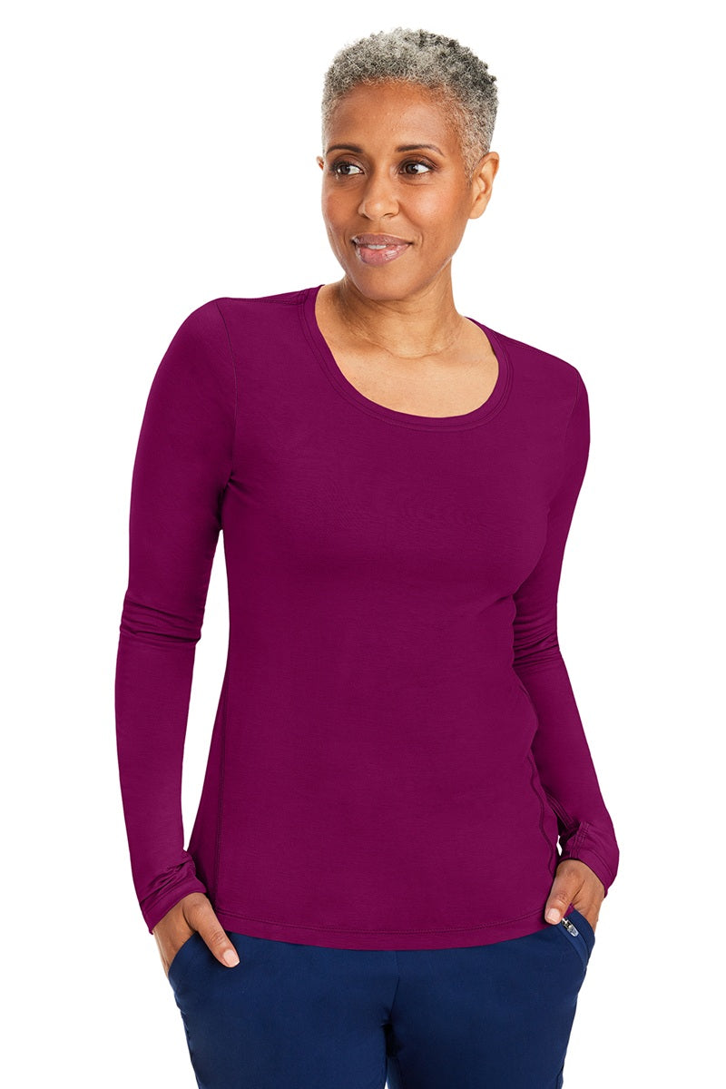 Healing Hands Purple Label Mackenzie 5051 long sleeve underscrub tee in wine - fade-resistant fabric for long-lasting quality.