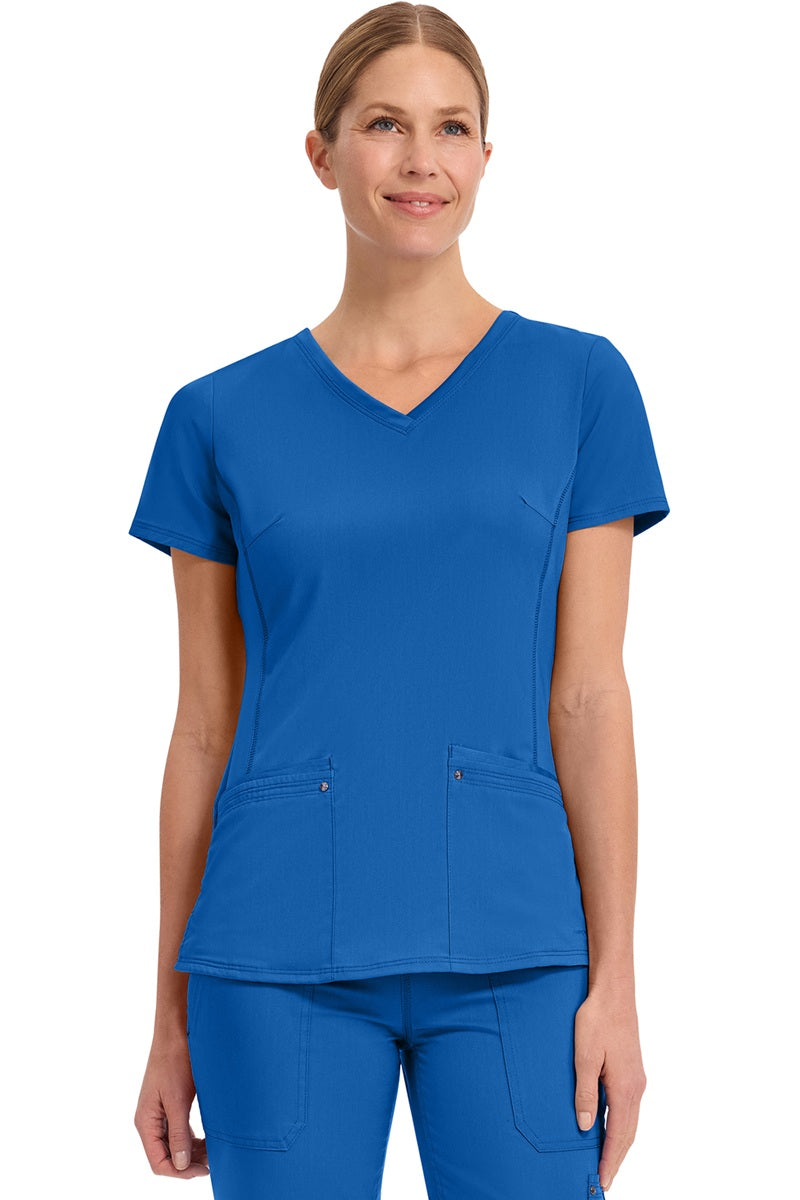 Healing Hands Purple Label Juliet 2245 women's v-neck scrub top in royal blue with two functional pockets and stretch panels for nurses.