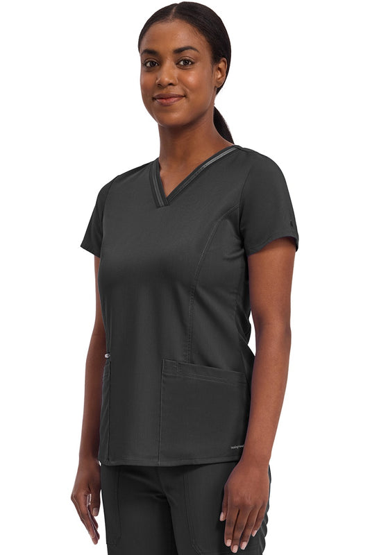 Women's Healing Hands Purple Label Jasmin scrub top style 2278 in black - V-neck medical scrub with grosgrain ribbon detail and princess seams.