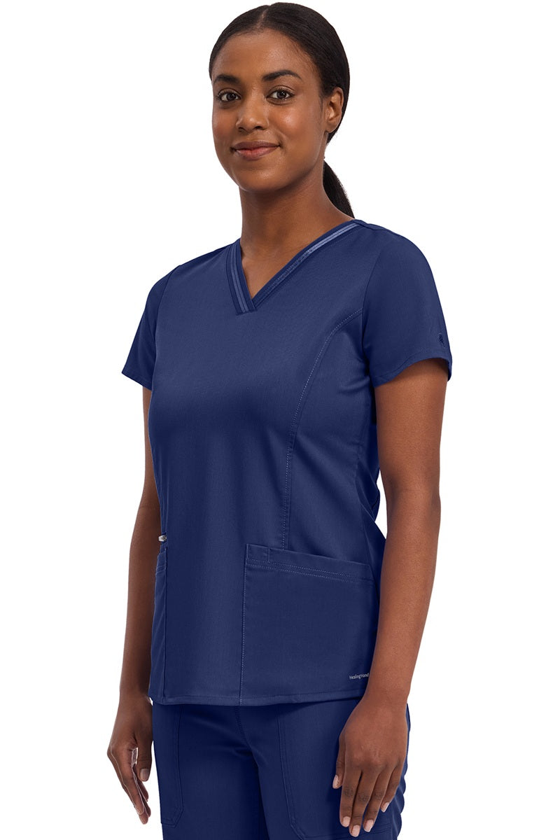 Women's Healing Hands Purple Label Jasmin scrub top style 2278 in navy blue - professional medical scrub with princess seams and grosgrain V-neck.