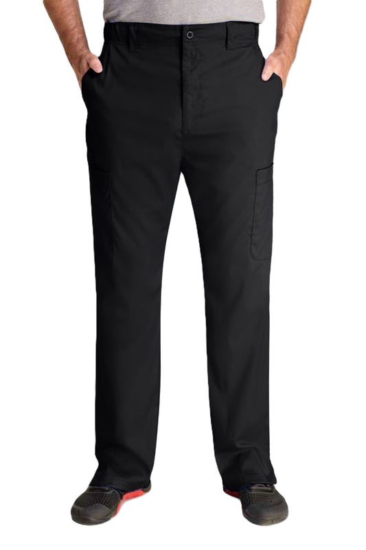 IRG Edge Men's Scrub Pants 6851 in black - semi-tapered fit medical scrubs with elastic waistband, zipper fly, drawstring, and multiple pockets for healthcare professionals.