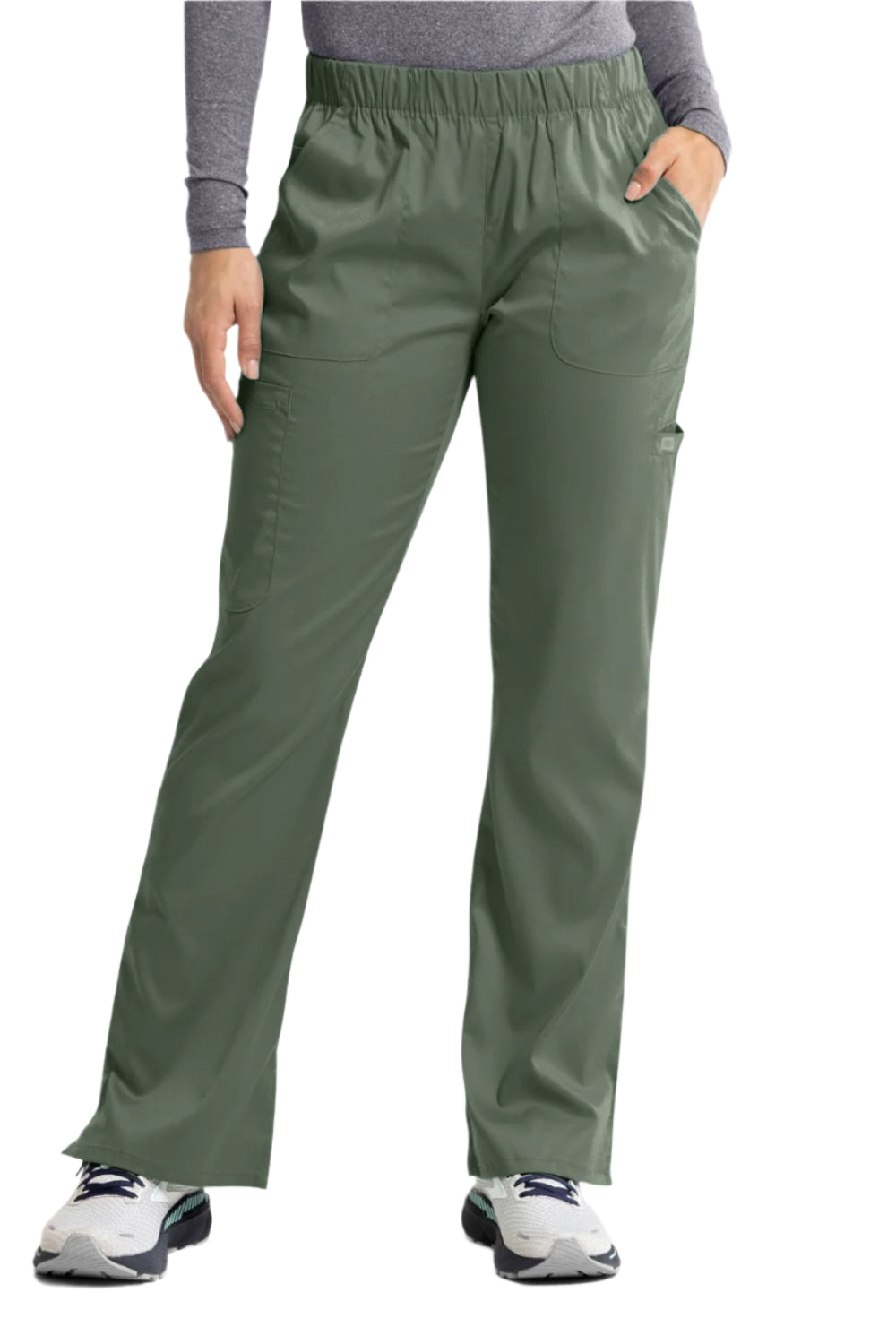 IRG Edge 6801 women's elastic waist scrub pants in olive green - boot cut medical scrubs for nurses and healthcare professionals.