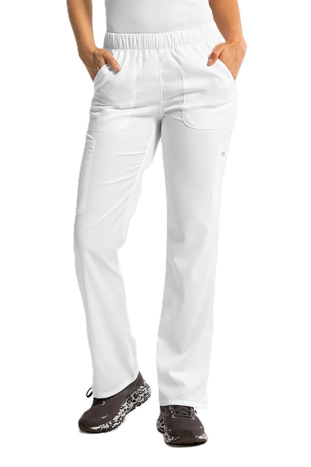IRG Edge 6801 women's elastic waist scrub pants in white - boot cut medical scrubs for nurses and healthcare professionals.
