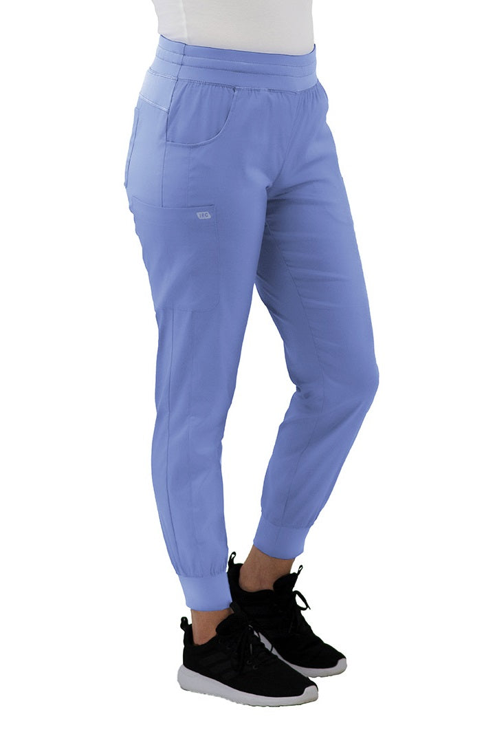 IRG Edge 6803 jogger scrub pants in ceil blue - comfortable yoga waist scrubs with tapered jogger leg design for active medical professionals.