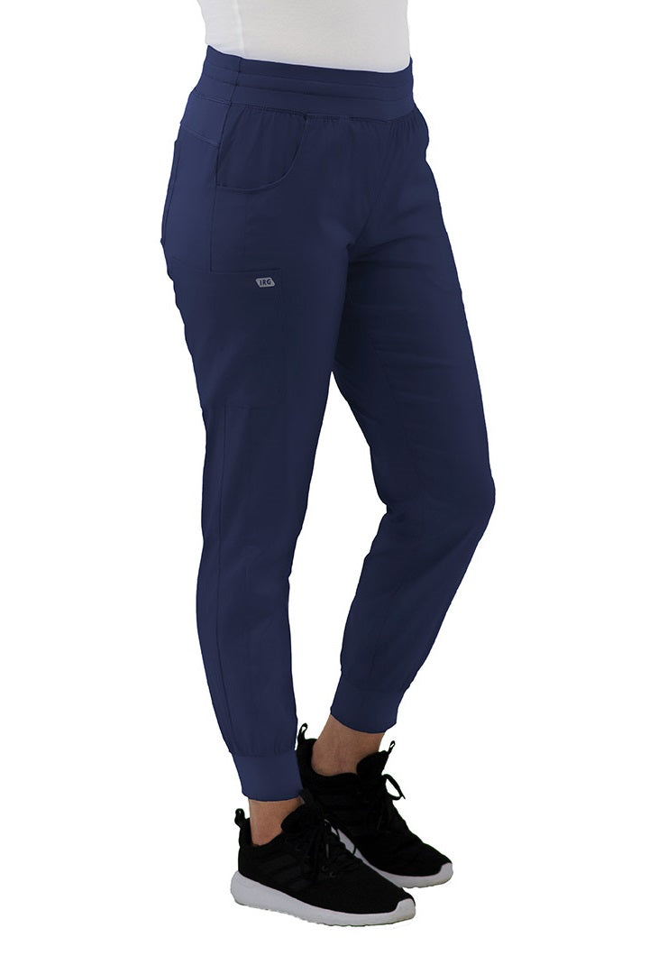 IRG Edge 6803 jogger scrub pants in navy blue - professional healthcare apparel with yoga-inspired waistband and contemporary tapered fit.