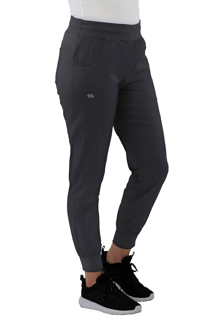 IRG Edge 6803 jogger scrub pants in pewter grey - lightweight medical scrubs with yoga waistband and tapered leg for nurses and medical assistants.
