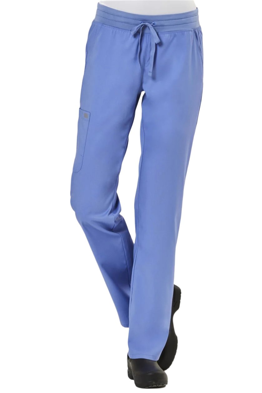 IRG Edge 6802 yoga waist scrub pants in ceil blue - semi-tapered leg with cargo pockets and side vents for healthcare professionals.