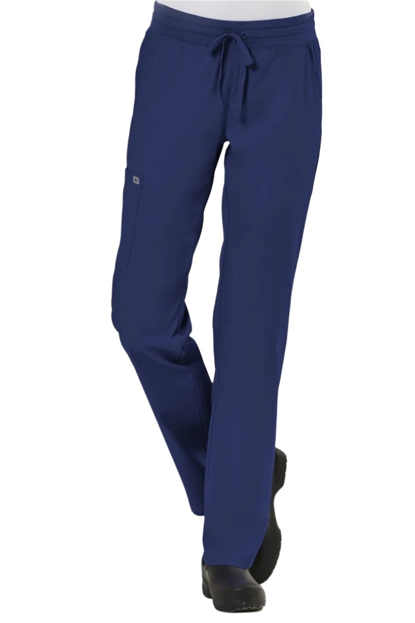 IRG Edge 6802 professional scrub pants in navy blue - yoga-inspired waistband with side vents and cargo storage for medical professionals.