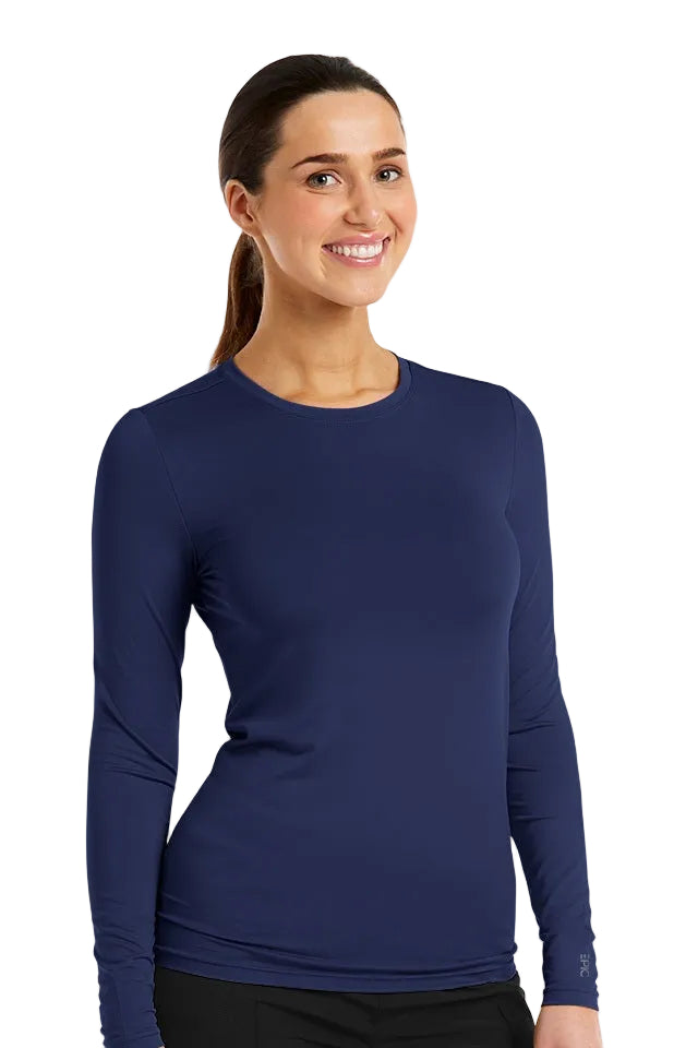 IRG EPIC 4800 women's long sleeve underscrub tee in navy blue, soft stretchable medical undershirt for women healthcare professionals.