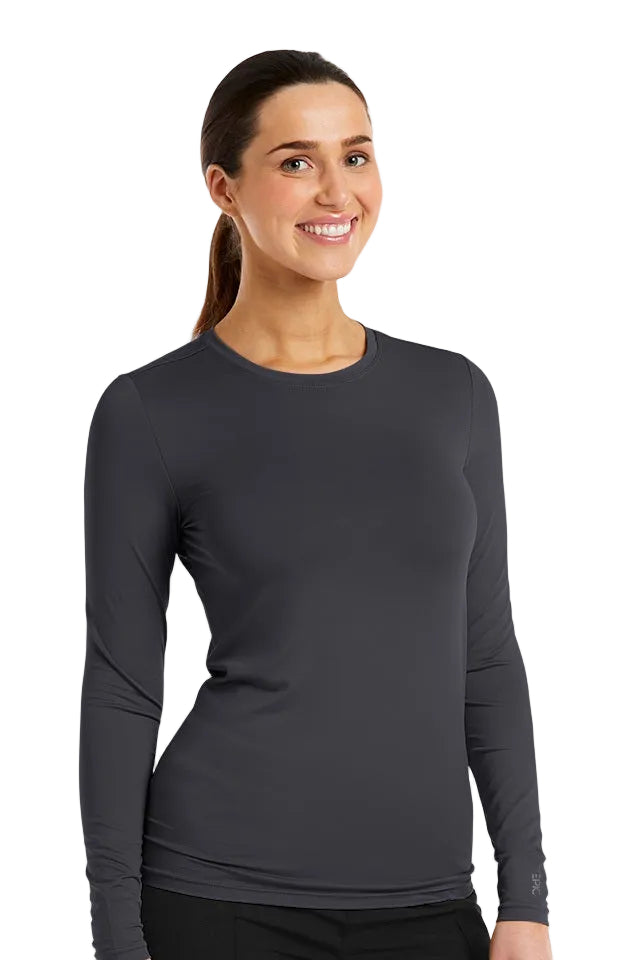 IRG EPIC 4800 women's long sleeve underscrub tee in pewter grey, soft stretchable medical undershirt for women healthcare professionals.