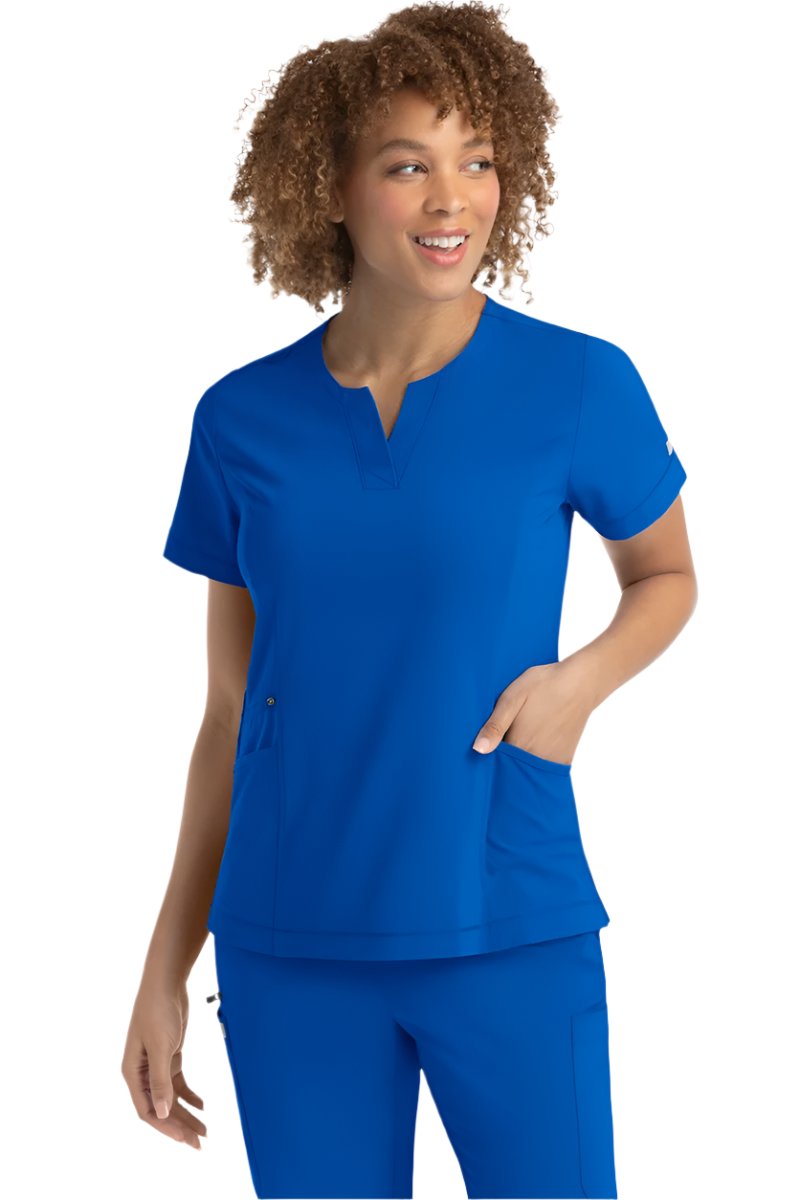 Royal blue medical scrub top with notched neckline and functional design - IRG EPIC 4802 women's healthcare apparel.