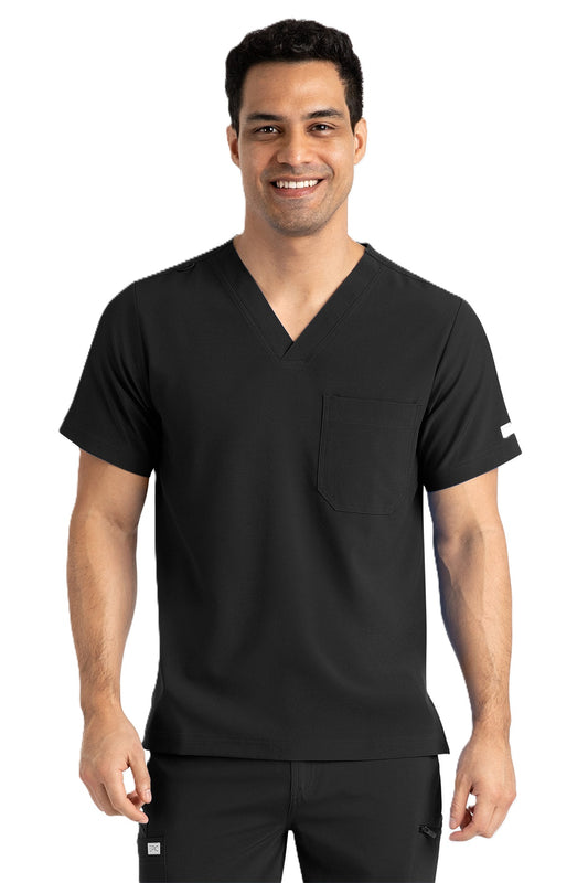 IRG EPIC 4852 men's V-neck scrub top in black.