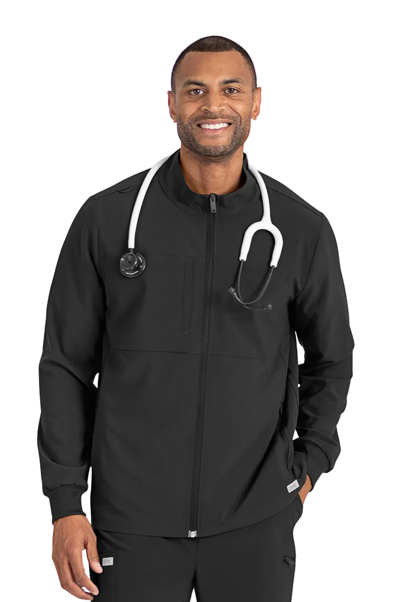 IRG Men's EPIC 4861 Scrub Jacket Black 360 Degree Stretch Zip Front Medical Jacket for Nurses Doctors Healthcare Professionals.