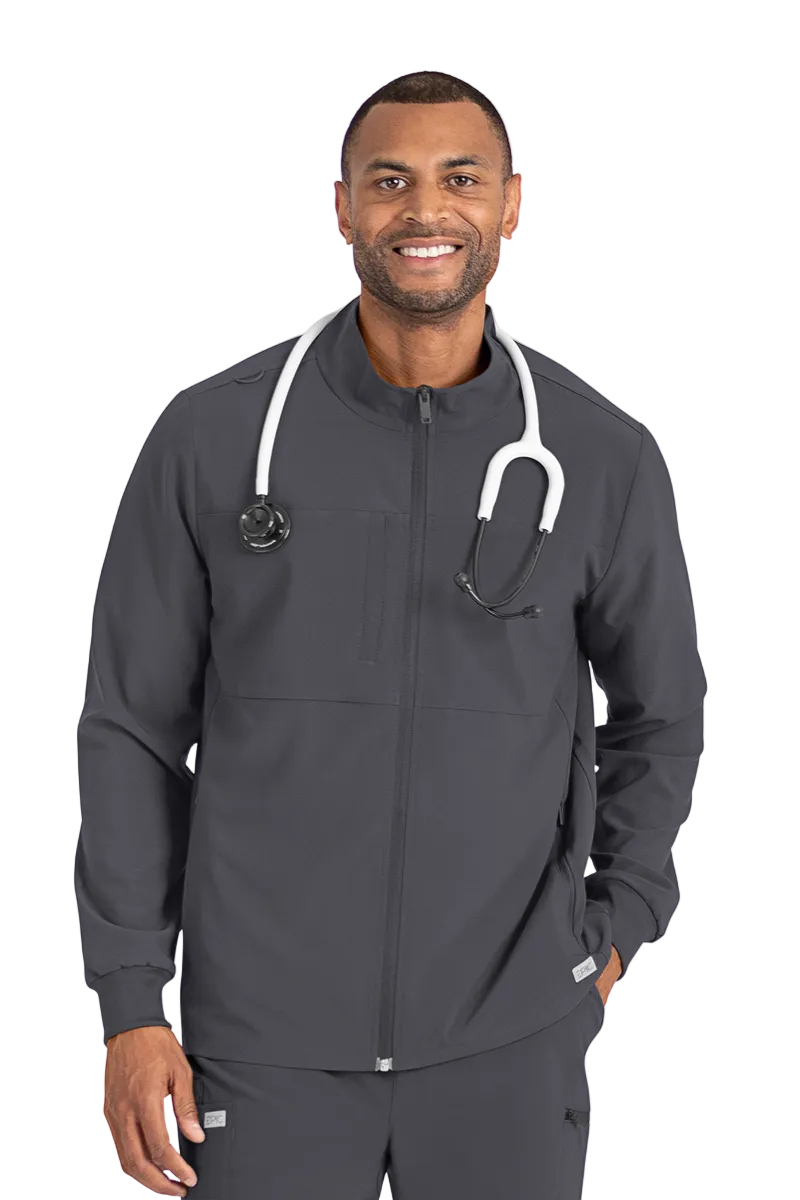 IRG Men's EPIC 4861 Scrub Jacket Pewter Grey 360 Degree Stretch Zip Front Medical Jacket for Nurses Doctors Healthcare Professionals.