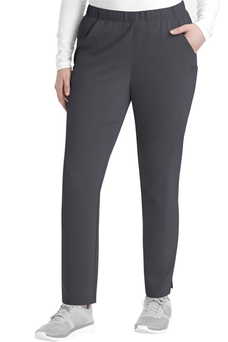 Women's IRG EPIC 9811 tapered leg scrub pants in pewter grey with 360° stretch fabric, functional pockets, and modern athletic fit for nurses and healthcare professionals
