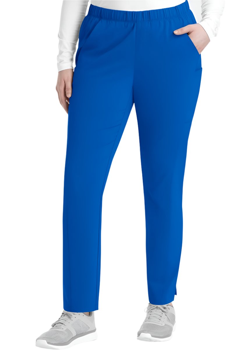 Women's IRG EPIC 9811 tapered leg scrub pants in royal blue with 360° stretch fabric, functional pockets, and modern athletic fit for nurses and healthcare professionals.
