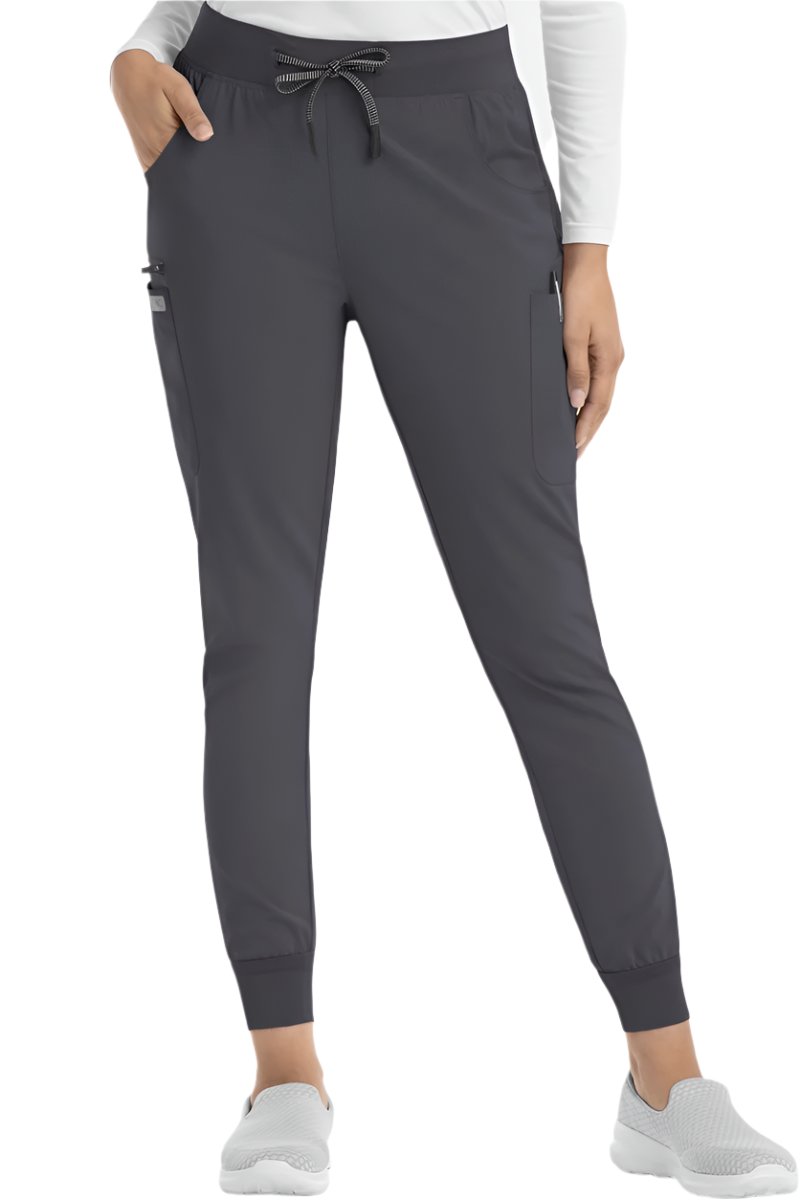 Women's pewter grey jogger scrub pants IRG EPIC 9812 with ribbed ankle cuffs and stretch fabric.