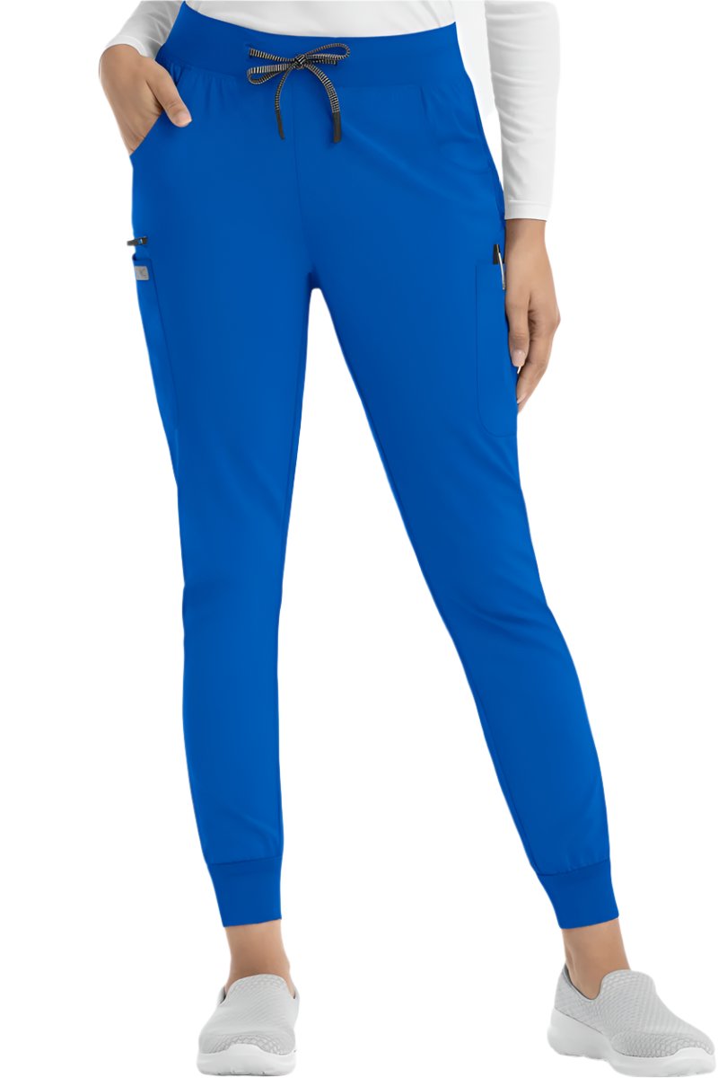 Women's royal blue jogger scrub pants IRG EPIC 9812 with ribbed ankle cuffs and stretch fabric.