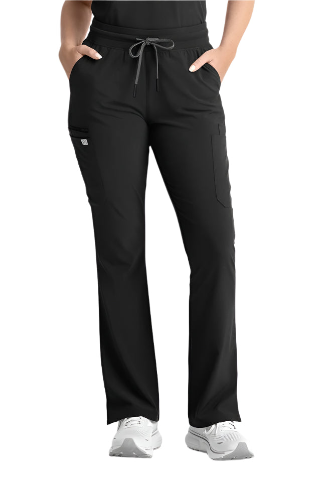 IRG EPIC 9813 women's flare leg scrub pants yoga waistband in black.