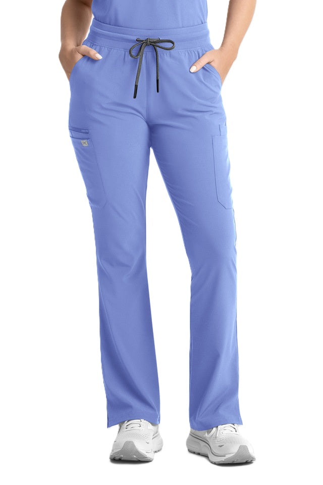 IRG EPIC 9813 women's flare leg scrub pants yoga waistband in ceil blue.