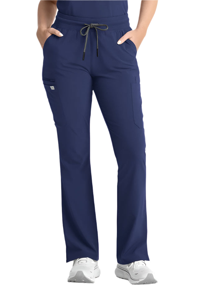 IRG EPIC 9813 women's flare leg scrub pants yoga waistband in navy blue.