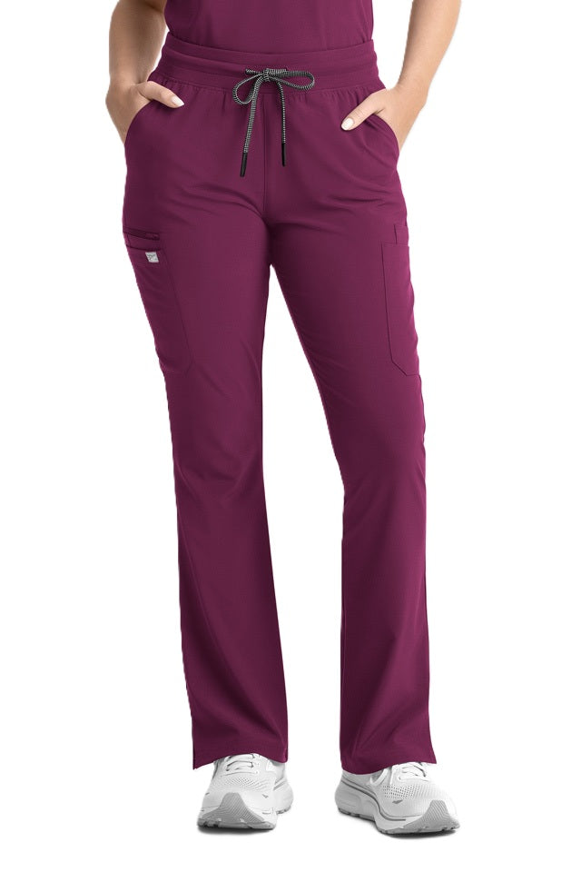 IRG EPIC 9813 women's flare leg scrub pants yoga waistband in wine.