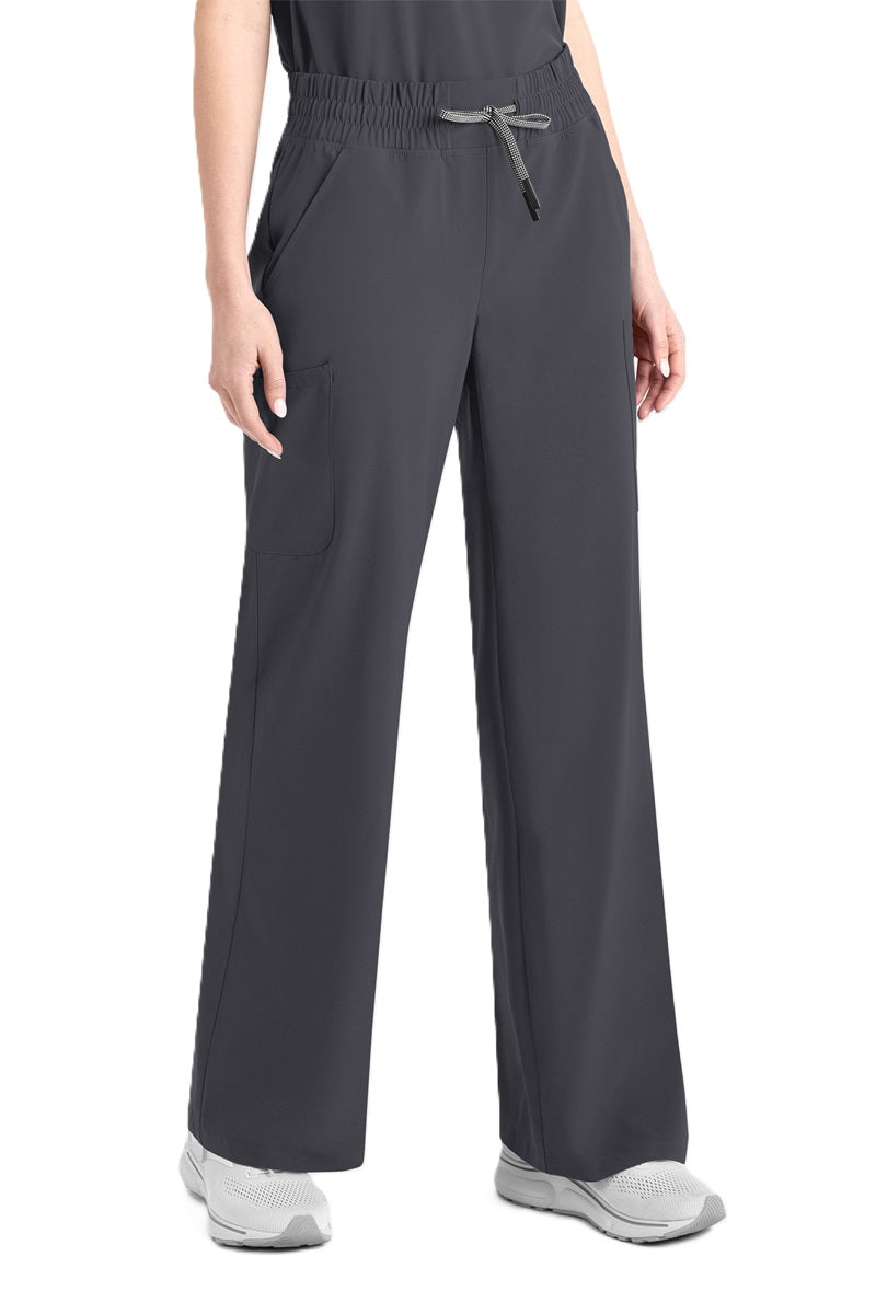 IRG EPIC 9814 Wide Leg Women's Scrub Pants in Pewter Grey - 4 way stretch, lightweight sustainable fabric, full elastic waistband with contrast drawstring, available in Regular, Petite, and Tall lengths
