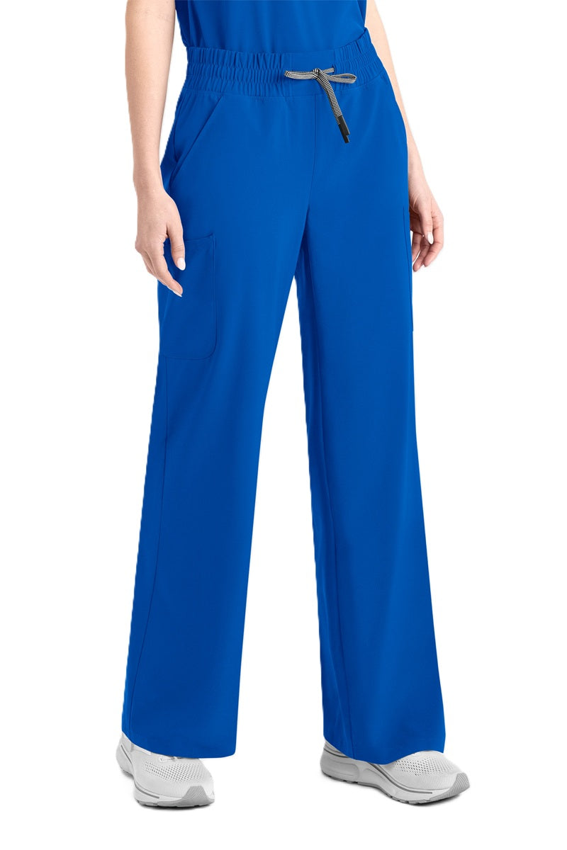 IRG EPIC 9814 Wide Leg Women's Scrub Pants in Royal Blue - 4 way stretch, lightweight sustainable fabric, full elastic waistband with contrast drawstring, available in Regular, Petite, and Tall lengths