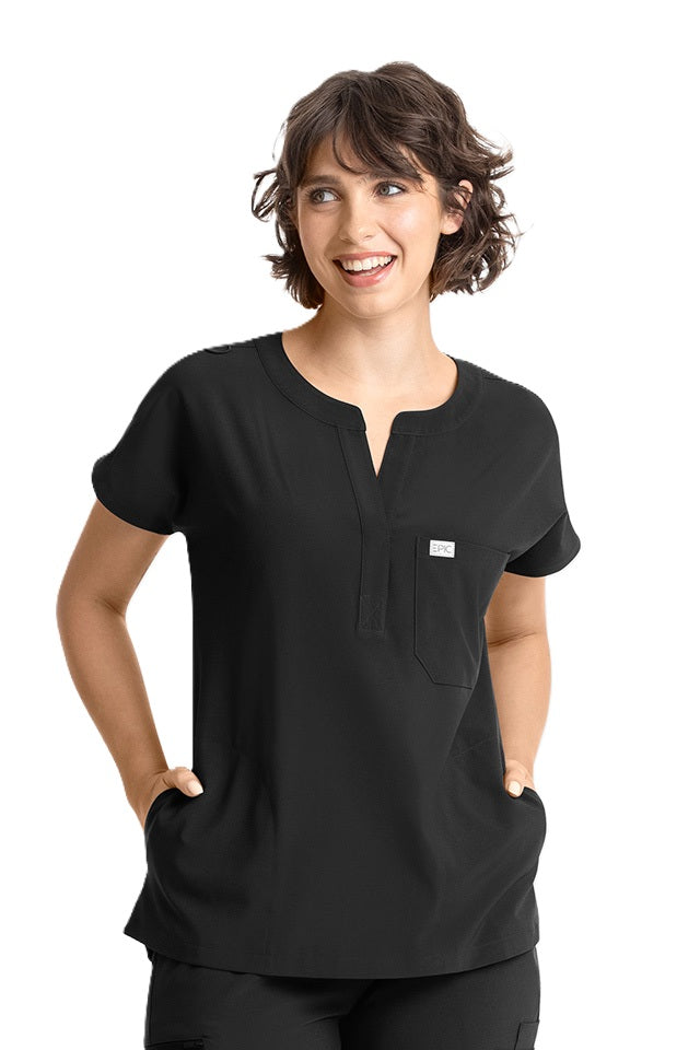 IRG EPIC 4804 black dolman scrub top with mandarin collar and 3 pockets - women's medical uniform.