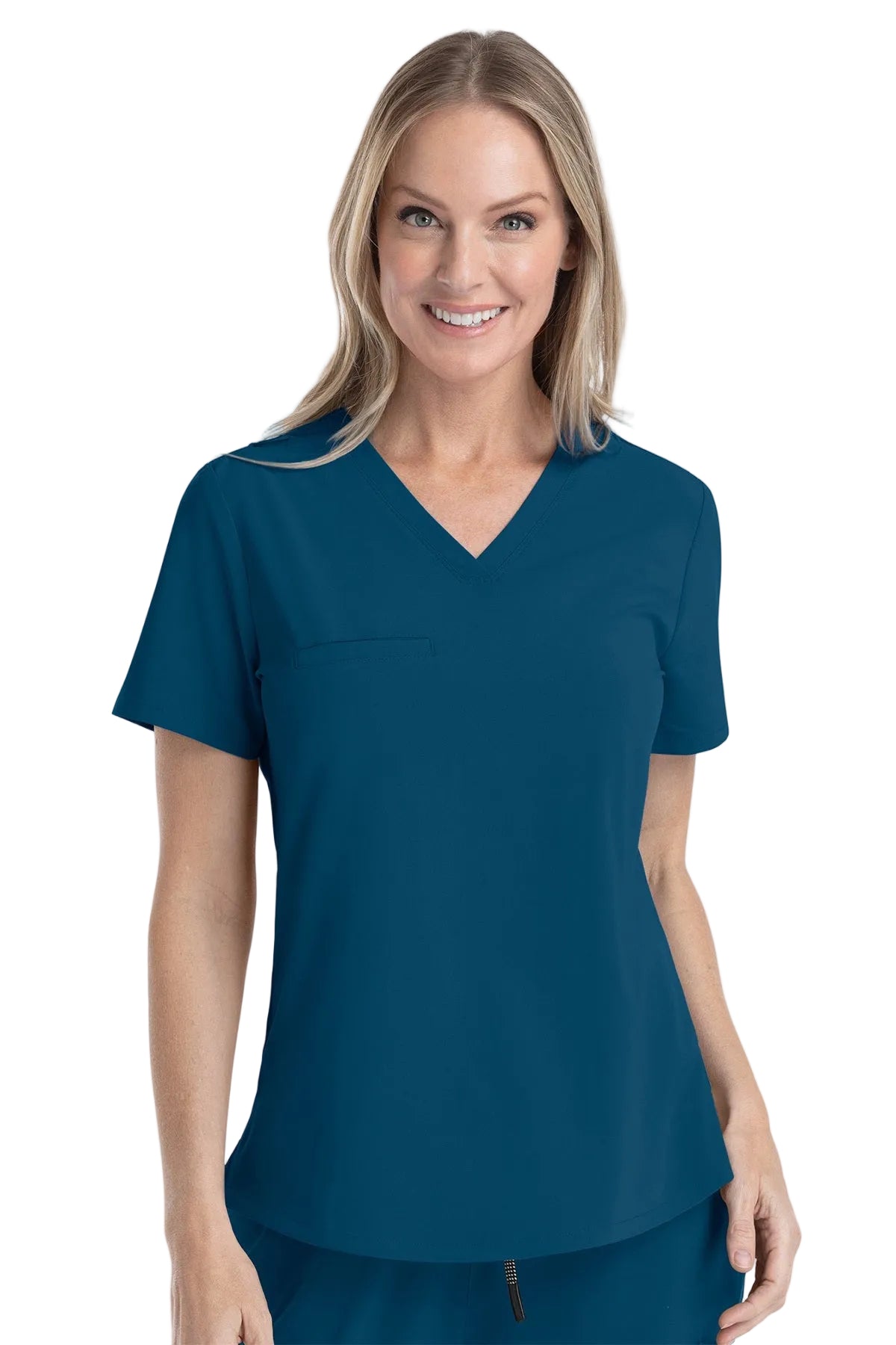 Caribbean Blue V-neck scrub top IRG EPIC 4803 with tuck-in design and moisture-wicking technology for clinical environments.