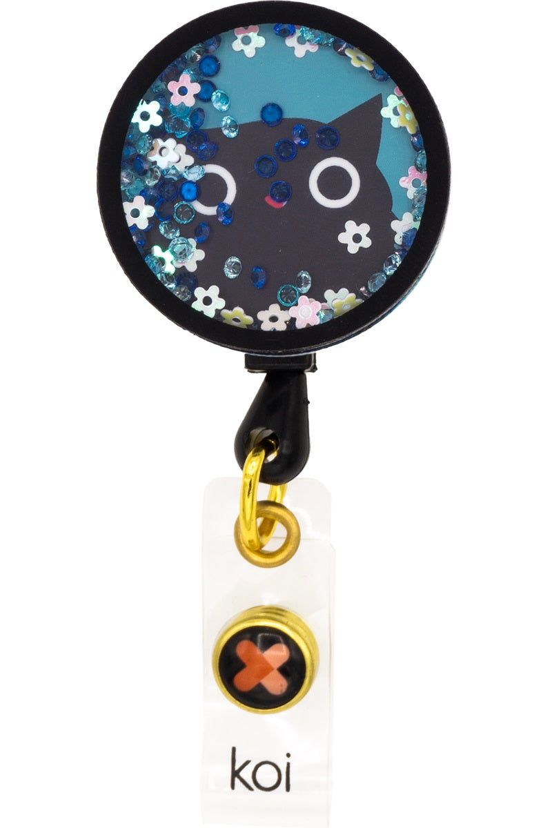 Koi flower cat Badge Reel with retractable cord and snap badge holder at Parker's Clothing & Scrubs.