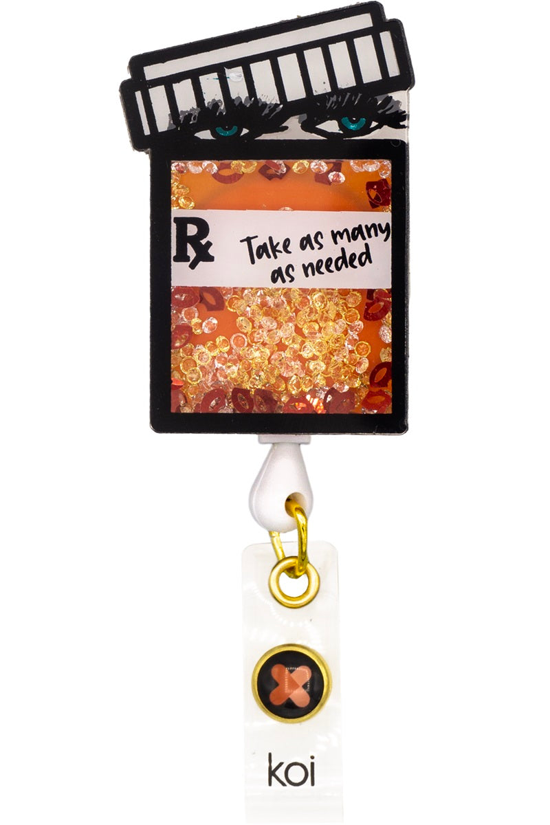 Koi rx peeking Badge Reel with retractable cord and snap badge holder at Parker's Clothing & Scrubs.