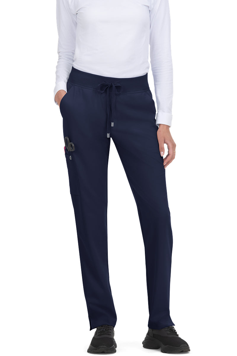 koi Cureology Atria C701 women's tapered leg scrub pants in navy blue with durable stretch twill fabric and 7 pockets for medical professionals.