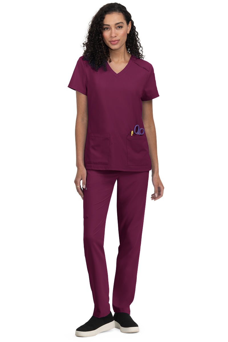 Koi Cureology Cardi C101 wine burgundy women's scrub top with professional v-neck styling.