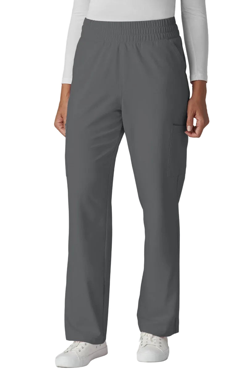 koi C702 Cureology Saylor Scrub Pants with 8 pockets, high-rise fit, and relaxed wide leg in Pewter Grey.