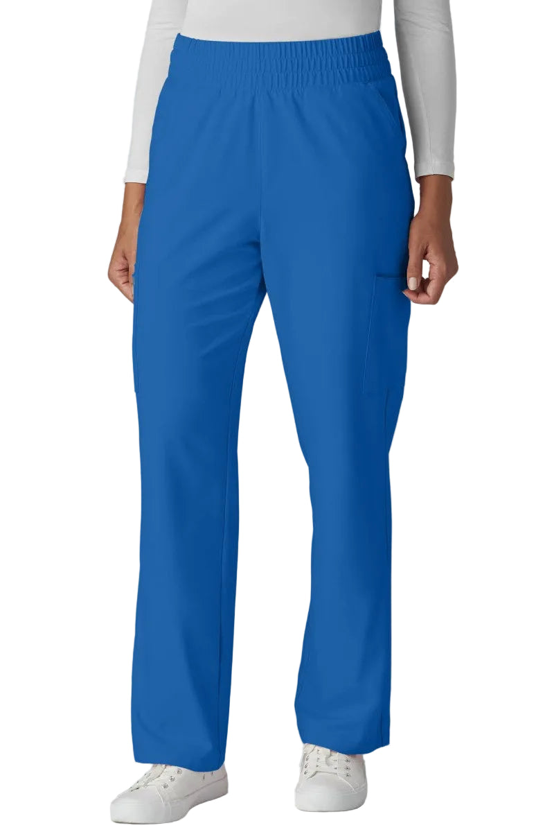 koi C702 Cureology Saylor Scrub Pants with 8 pockets, high-rise fit, and relaxed wide leg in Royal Blue.