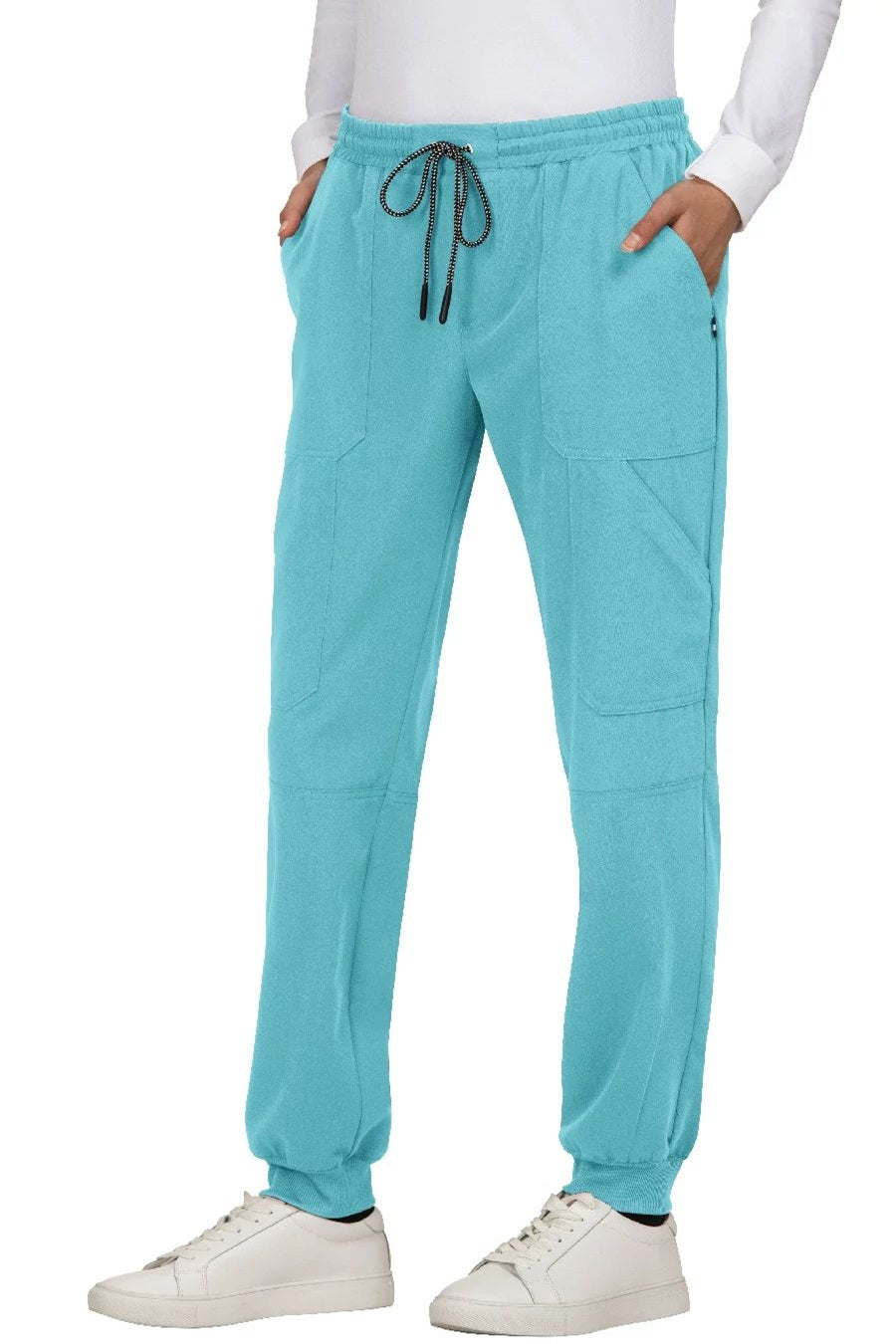 Koi 740 Good Vibe Jogger scrub pants in Sea Glass - modern jogger-style medical uniforms.