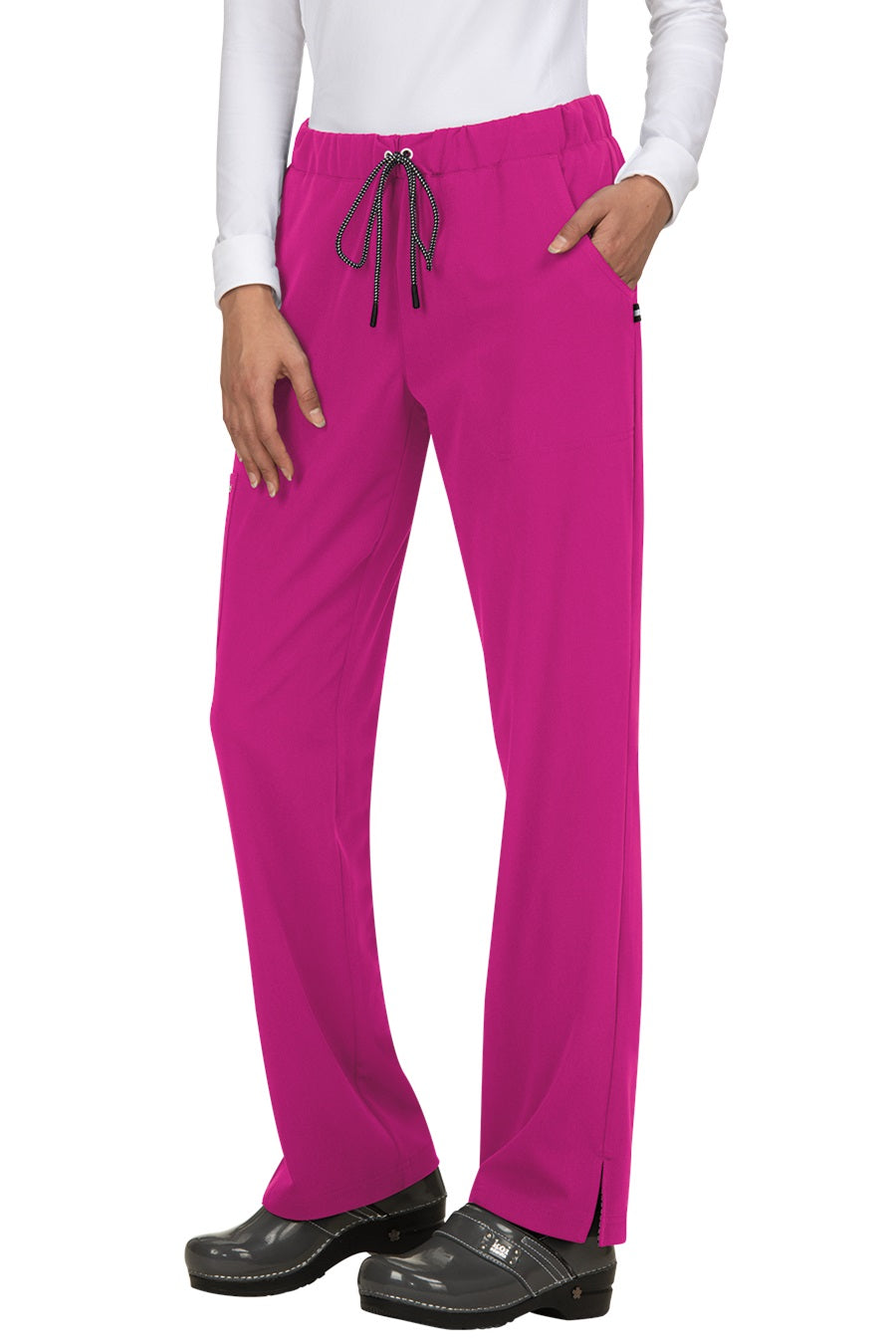 Koi Next Gen Everyday Hero 739 straight leg scrub pants in Azalea Pink – wrinkle-resistant medical scrubs for nurses and healthcare professionals.
